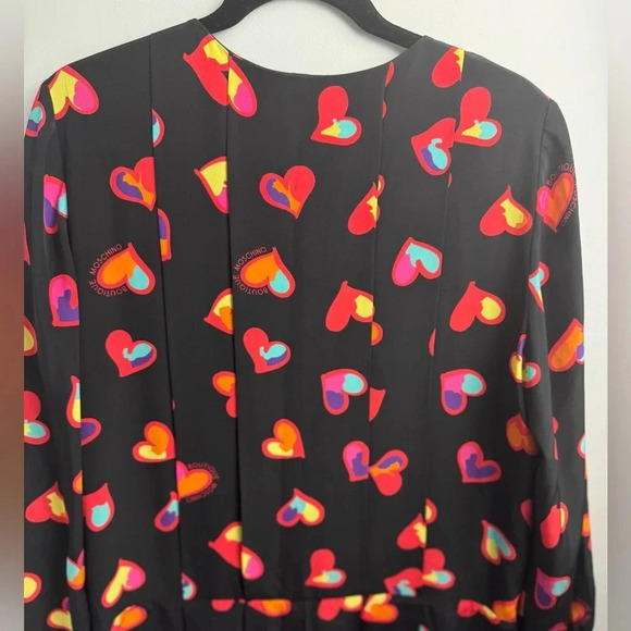 MOSCHINO Boutique Heart print multicolor ruffle cuffs pleated midi dress size 12 - Picture 9 of 9
